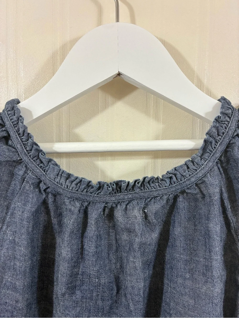 Old Navy Girls' Chambray Ruffle Shoulder Tank Top - Navy Blue